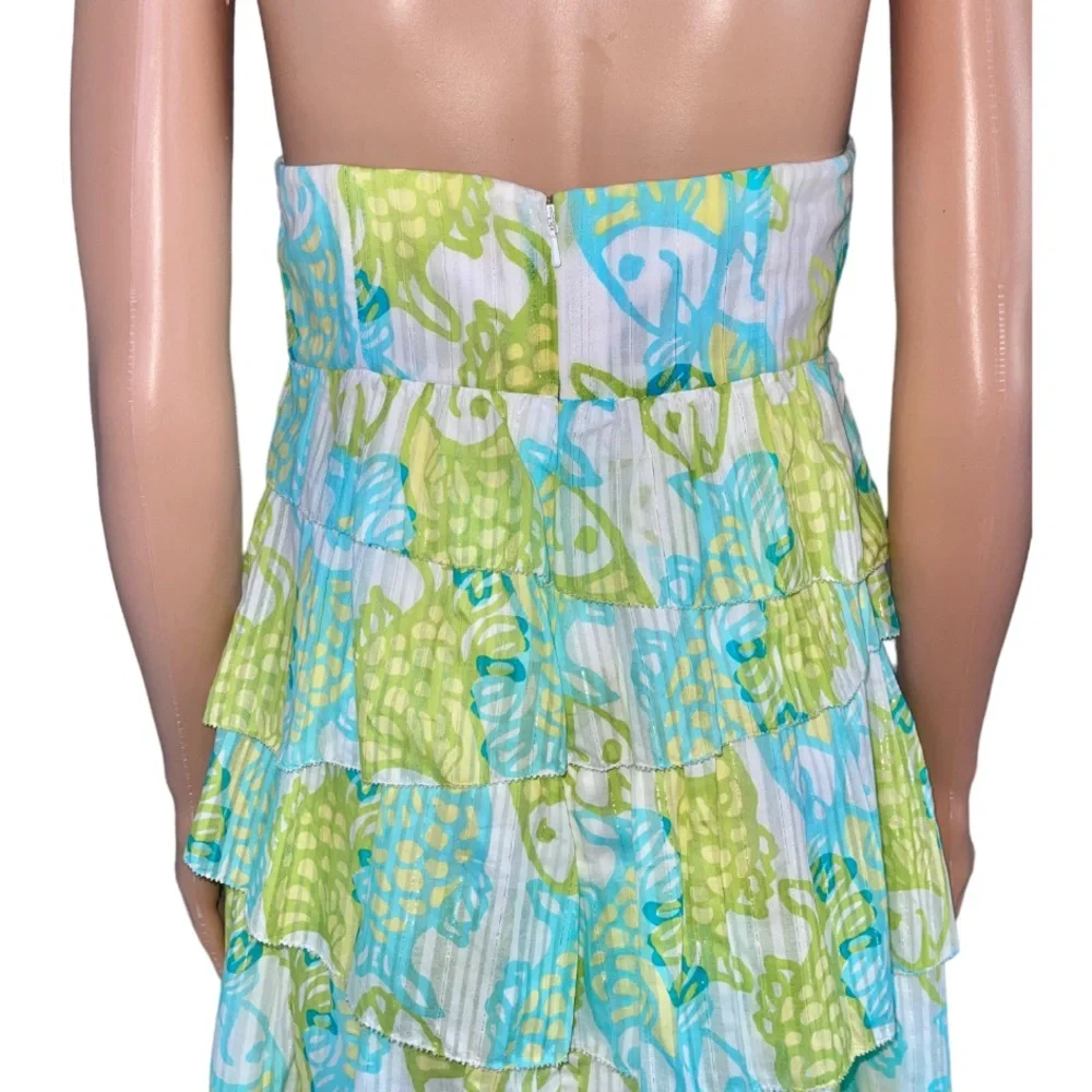 Lilly Pulitzer Arden Dress Off the Hook Fish Print Strapless Ruffle - Picture 7 of 9